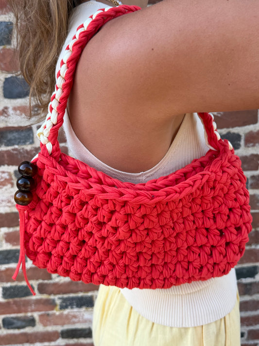 Sac S perlé — rouge
